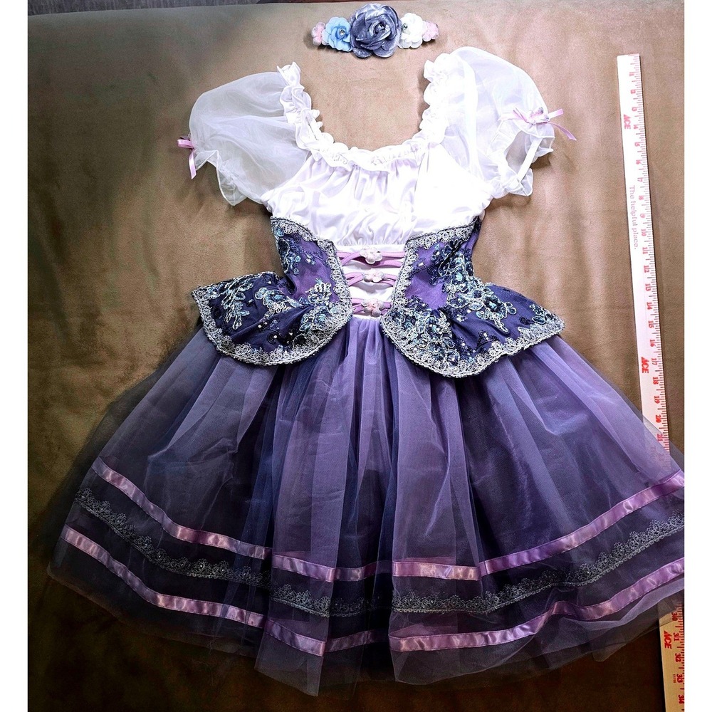 Youth Girls Size 8 Renaissance Purple Tulle Dress Costume with Floral Headband